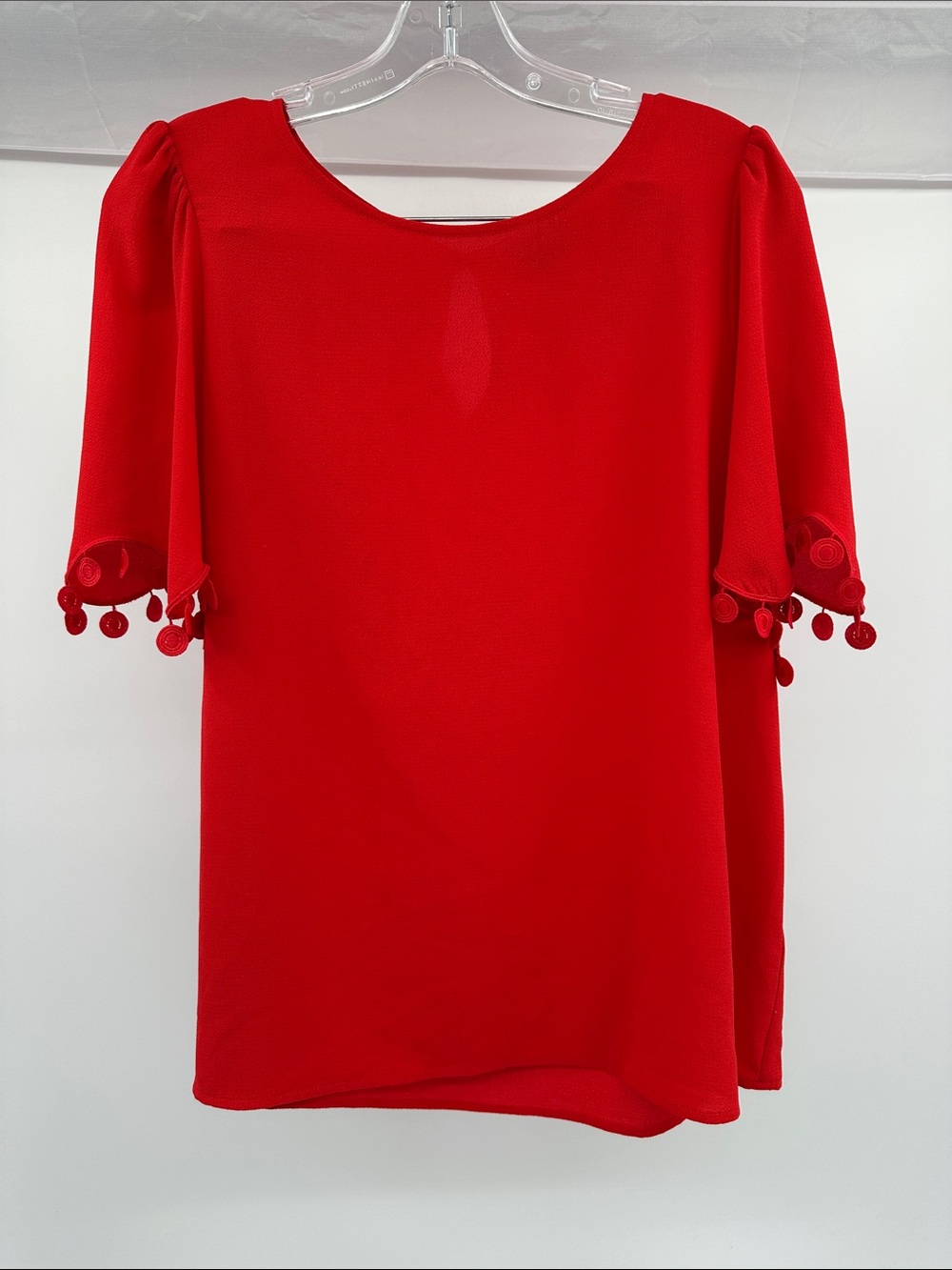CeCe Red Pom-Sleeve Blouse